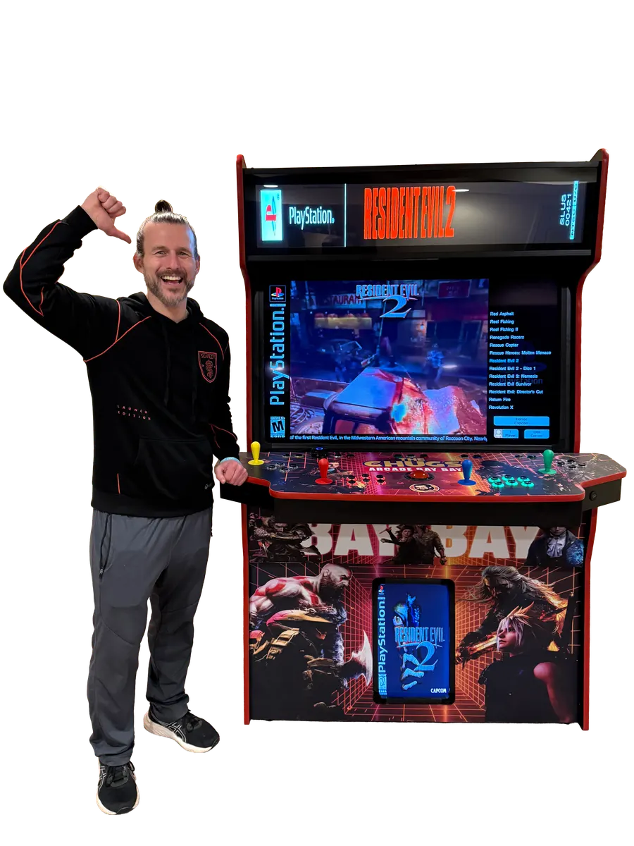 Adam Cole with the finished Bay Bay Arcade arcade