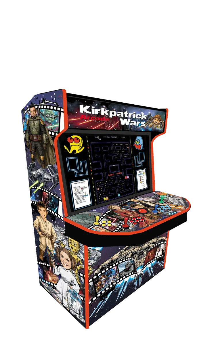 Chris Kirkpatrick with the finished Chris Kirkpatrick arcade