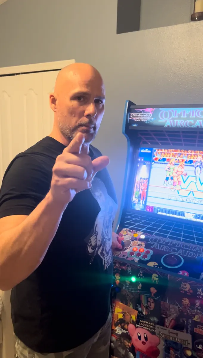 Adam Pearce with the finished It’s Official Arcade arcade