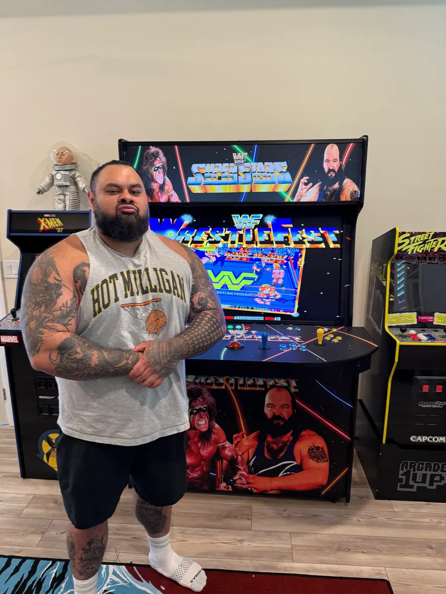 Bronson Reed with the finished Tsunami Arcade arcade